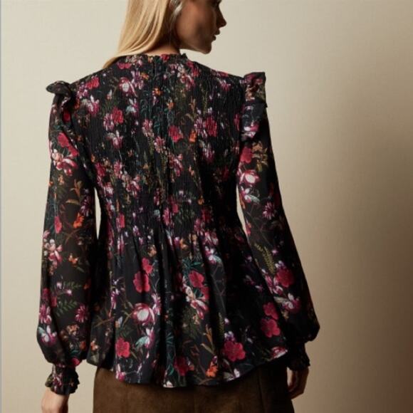 Ted Baker Enyya Fern Forest Floral High Neck Smock Blouse 4 / US 10 L - Picture 4 of 12